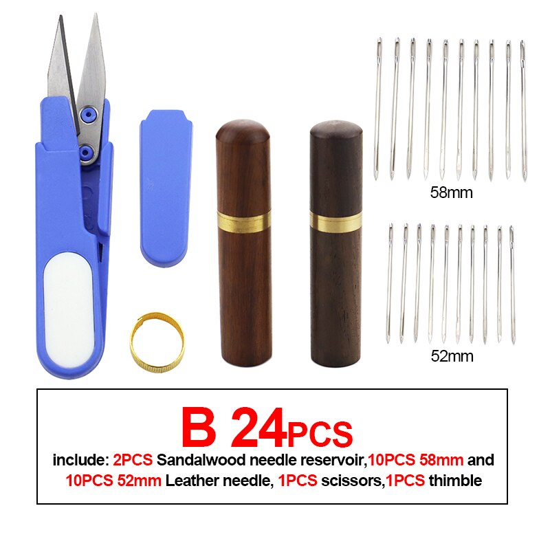 DIY leather sewing needle knitting flower needle household stainless steel hand sewing needle embroidery tool leather sewing set: B24PCS