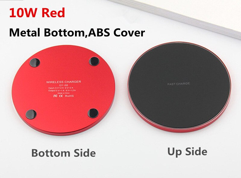 Qi Metal Wireless Charger for iPhone 11 Xs Max X 8 Plus 10W/7.5W/5W QC3.0 USB Phone Fast Charger Pad for Samsung Xiaomi Huawei: 10W Red Metal