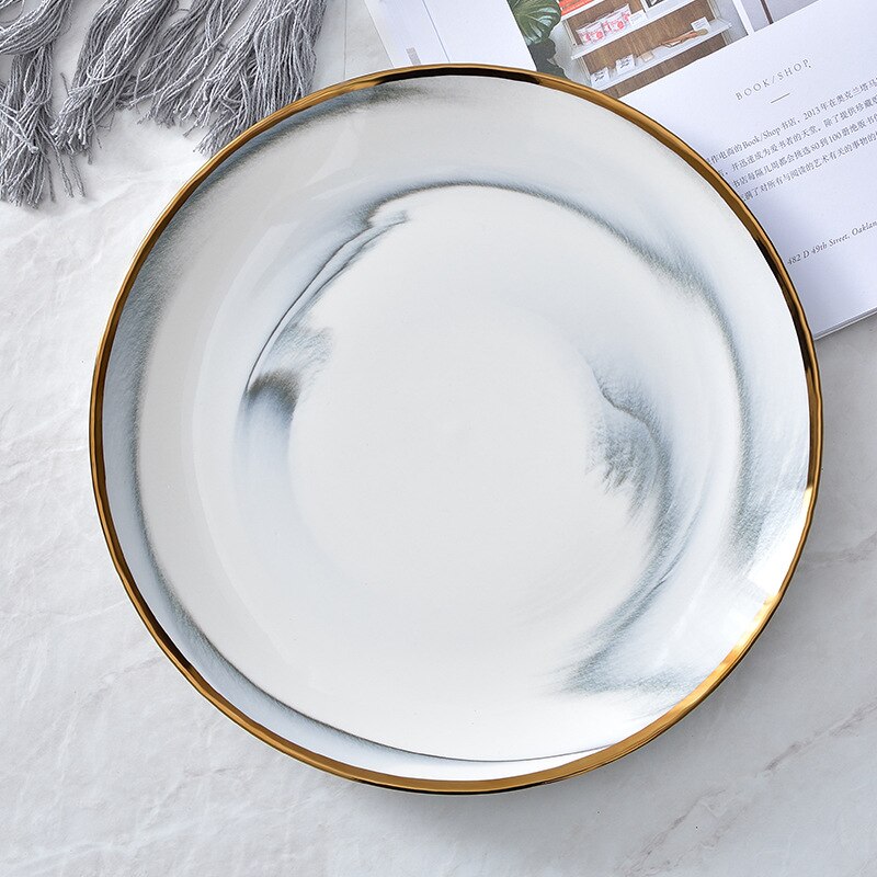 Scandinavische stijl keramische bord kom schotel keramische westerse plaat marmer dagelijks bord servies vee drainage fruitschaal: 10 inch grijs