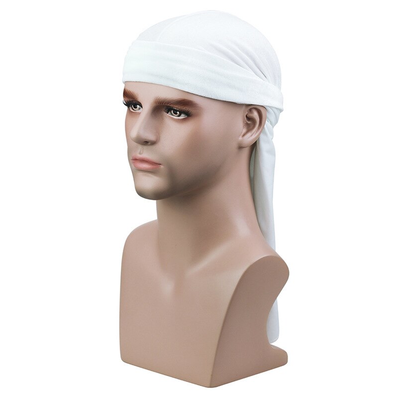 Durag-Bonnet en velours longue queue | Chapeau pour hommes et femmes, Bonnet de chimio, chapeau Bandana unisexe chaîne de tête élastique, Bonnet indien de: WHITE