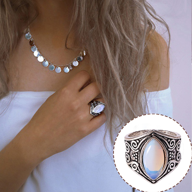 Anel tibetano grande cristal de cura, vintage boho antigo indiano pedra da lua, joia fina meninas presentes para mulheres