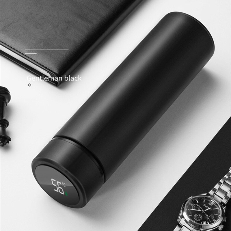 Intelligent Water Bottle Portable Male Female High-End Stainless Steel Smart Water Bottle Touch Display Temperature Cups 500ML: black