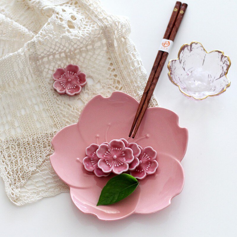 Keramische Sakura Bloesems Eetstokjes Houder Lepel Vork Chopstick Rest Stand Keuken Gereedschap Servies Eettafel Decoratie