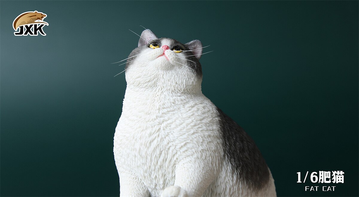 JXK 1:6 Scale Fat Cat Figure Cute Pet Animal Model Collector Kids Toy Desktop Decor Shorthair Cat Trendy Ornaments