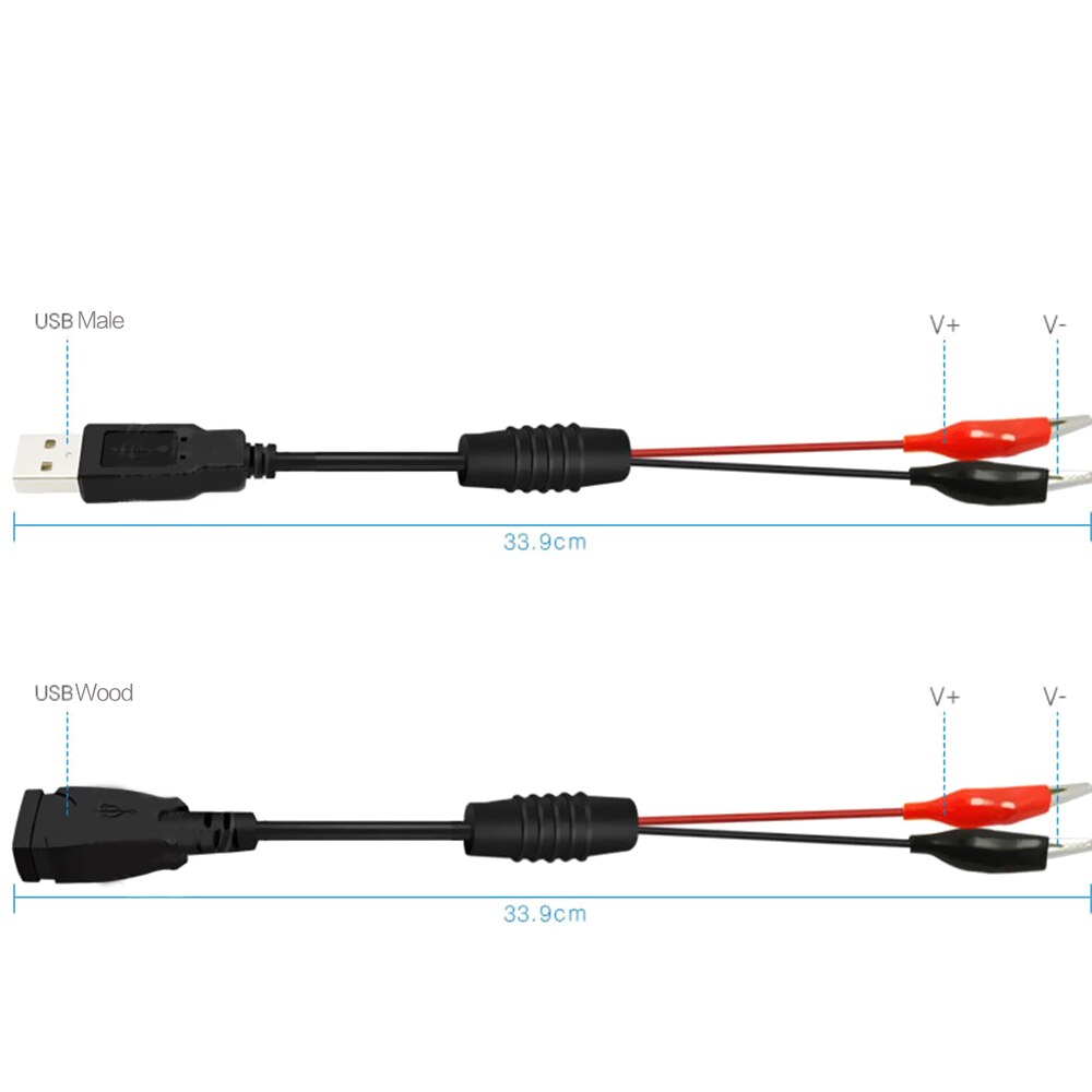 USB Testing Wire Male Female Alligator Clips Testing Wire to Battery Lithium battery Voltmeter Ammeter Tester 1 Pair