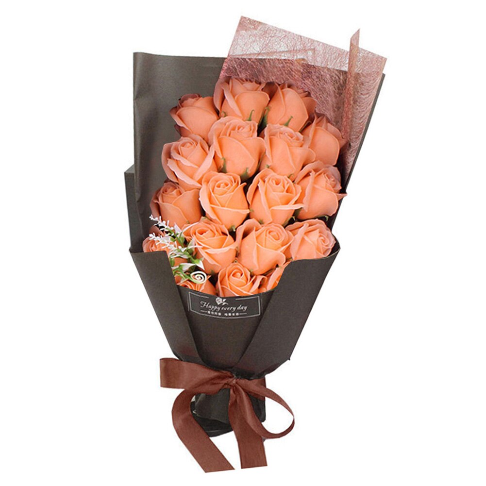 18Pcs Zeep Rose Bundel Boeket Festival Doos Zeep Kunstmatige Bloem Boeket Rose Bad Bloemblaadje Doos Valentijnsdag: Orange