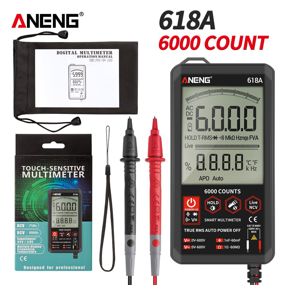 Aneng 618C Smart Touch Digitale Multimeter Professionele Transistor Condensator Ncv Testers Meter Dc Analoge Bar True Rms Auto Tester: 618A