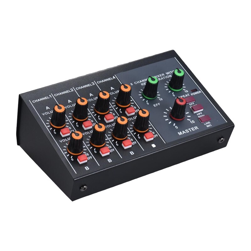 Karaoke Mixer Professional 8 Channel Studio Audio DJ Mixing Console Amplifier Digital Microphone Sound Mixer(EU Plug)