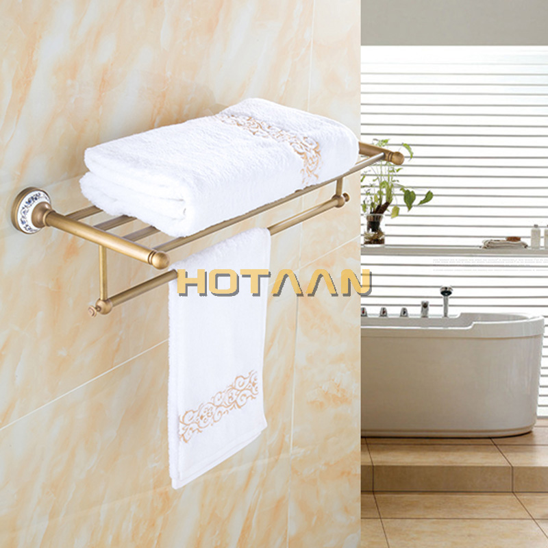., Solid Brass Bathroom Towel Rack, Antique Brass Towel Holder,60cm Corner Bath Towel Shelf Accessories,YT-11501