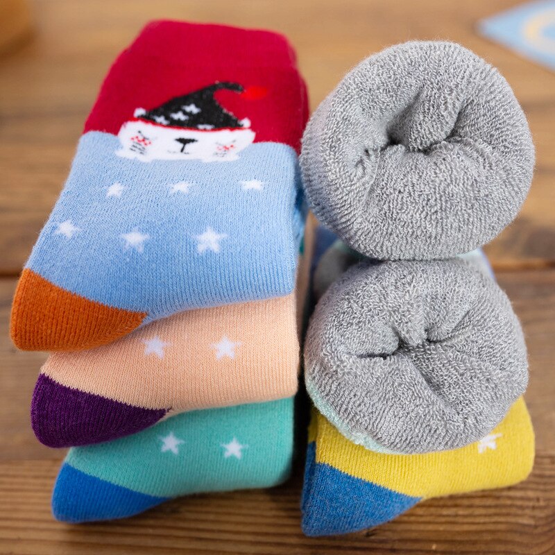 Calcetines gruesos de algodón para bebés y niños de 1 a 12 años, medias térmicas suaves y cálidas, 5 par/lote: Cat / 4 to 8 year