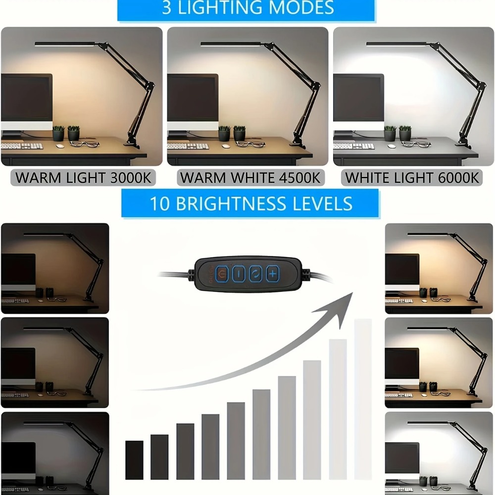 3-lichts kleuren LED flexibele bureautafellamp met draaibare klem Studietafellamp Oogbescherming Kantoor Slaapkamerverlichting