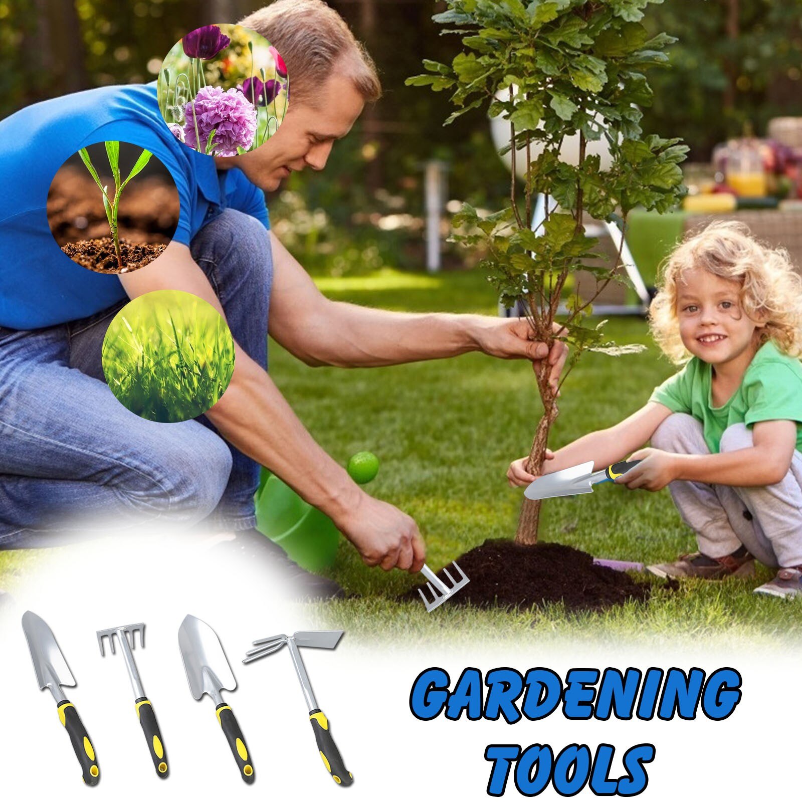 Herramientas manuales portátiles para jardín, rastrillo de pala, juegos de azada para excavar, plantar flores, plantas en maceta, herramienta de jardinería para el hogar