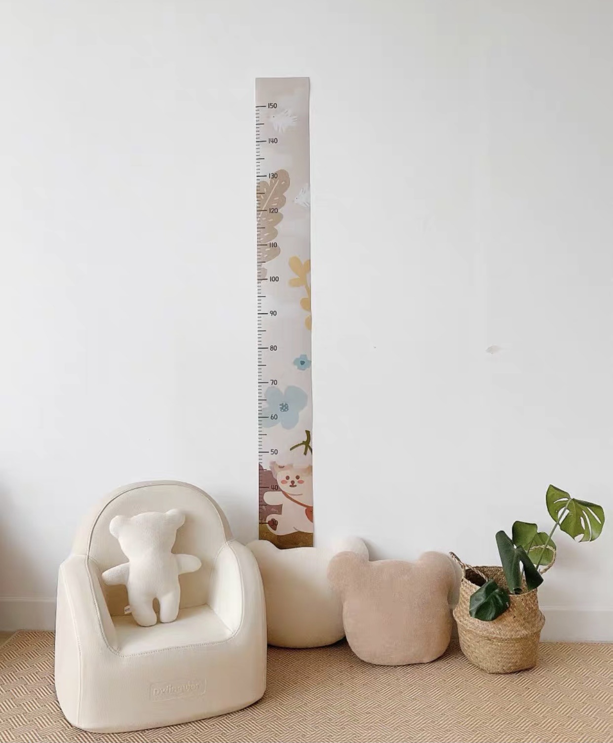 Pegatinas de pared de lona para bebé, regla de medida de altura para decoración de habitación de niños, reglas colgantes, tabla de crecimiento para niños, registro de fotos, accesorios: Little Bear