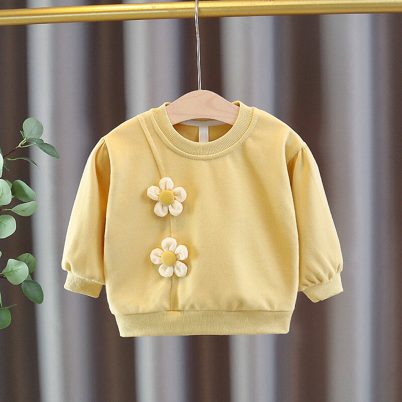 2022 Lente Kids Meisjes Lange Mouw T-shirt Baby Sweatshirt Zuigeling Tshirt: YELLOW