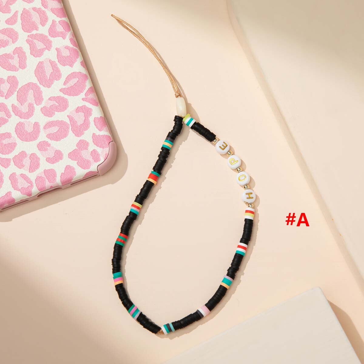 Correa para teléfono móvil, cadena de cuentas de silicona, colgante de flor, cadena de cuentas de cerámica suave para funda de teléfono móvil, cordón colgante, collar: A 1