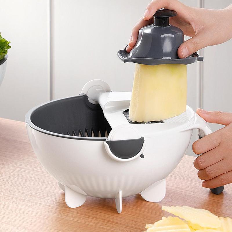 Cortador de verduras giratorio multifuncional con drenaje de cocina, rallador de cesta de frutas, herramientas trituradoras de cocina, rebanador T4E9