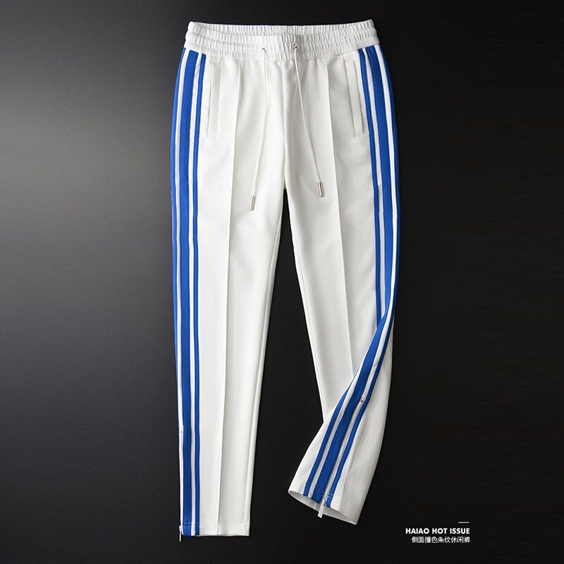 European and American stripes hit color casual sports pants spring elastic waist drawstring air layer pants