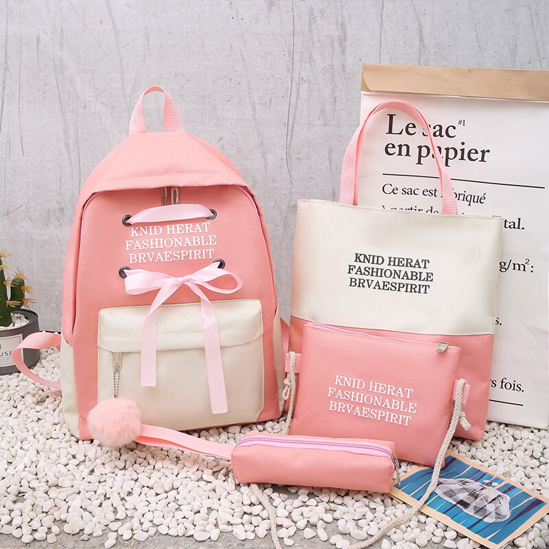 4 delar uppsättningar skolväskor ryggsäck 15.6 tum bärbar datorväska kvinnlig ryggsäck skolväska för tonårsflickor