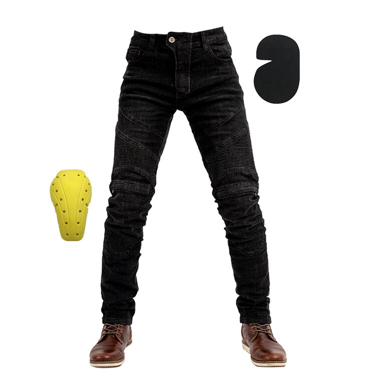 Motorsykkel bukser kne med glidelås beltebeskytter motorsykkel motorsykkel denim jeans bukser terrengsykkelbukser: Svart / Xxxl