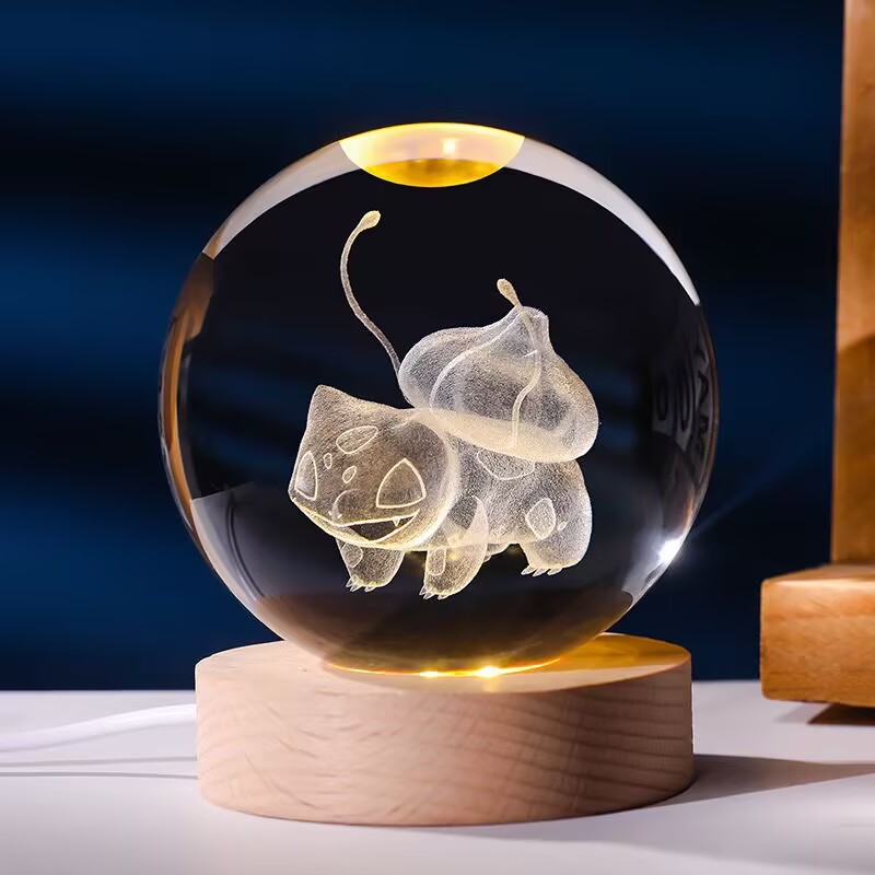 Pokemon bola de cristal 3d pikachu gengar mewtwo base da lâmpada pokeball cristal pokemon bola vidro figura luz da noite presente natal
