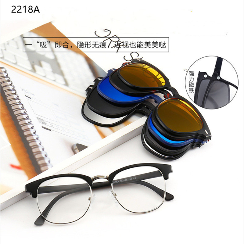 Lunettes de soleil magnétiques polarisées 6 en 1 pour hommes et femmes, Clip magnétique, monture de lunettes de soleil Simple, myopie: 2218A