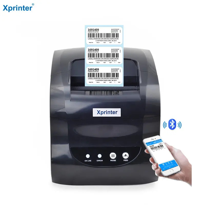 Impresora térmica de etiquetas Xprinter 365B, pegatina de código de barras, impresora de recibos, compatible con 20-80mm, máquina de impresión 2 en 1 para Android iOS Windows