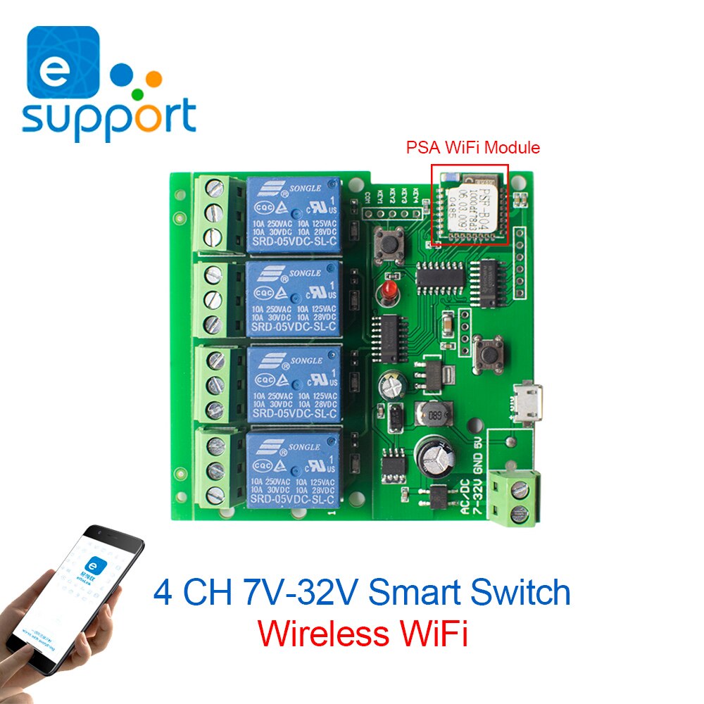 433Mhz Draadloze Afstandsbediening Schakelaar Dc 7V-32V 250V Smart Home Afstandsbediening 4CH Schakelaar module Jog, zelfsluitende Rf Ontvanger: wifi 7-32v