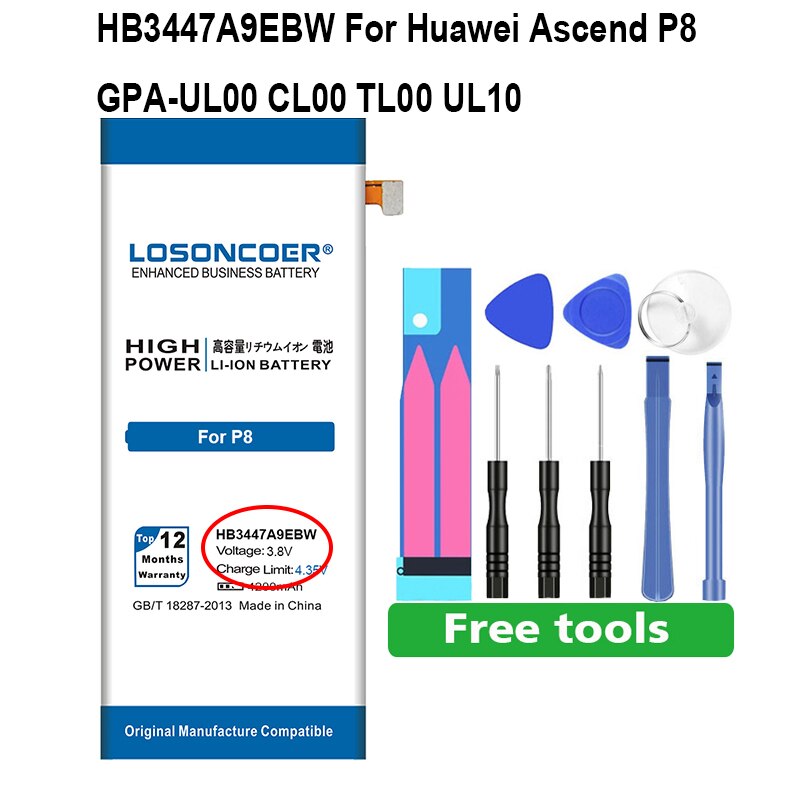 4650mAh HB3742A0EBC HB3447A9EBW HB3543B4EBW para Huawei Ascend P7 batería P7-L07 L09 L10 P6 P6-U06 P6-T00 G6 P8 UL00 CL00 TL00: HB3447A9EBW P8