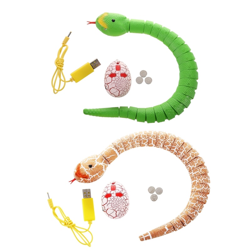 2 uds juguete de serpiente RC, serpiente de Control remoto recargable con interesante huevo de radiocontrol juguetes para niños, amarillo y verde