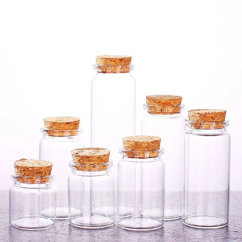 Botellas grandes de vidrio con tapón de corcho, frascos de especias vacíos para alimentos, frascos de , artesanías, 50/60/90/100/120/150/200/240ml, 10 Uds.