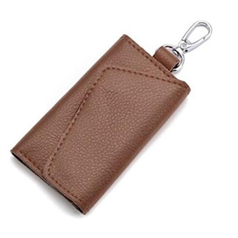 Genuine Leather Keychain Men Women Key Holder Organizer Pouch Cow Split Car Key Wallet Housekeeper Key Case Mini Card Bag: brown