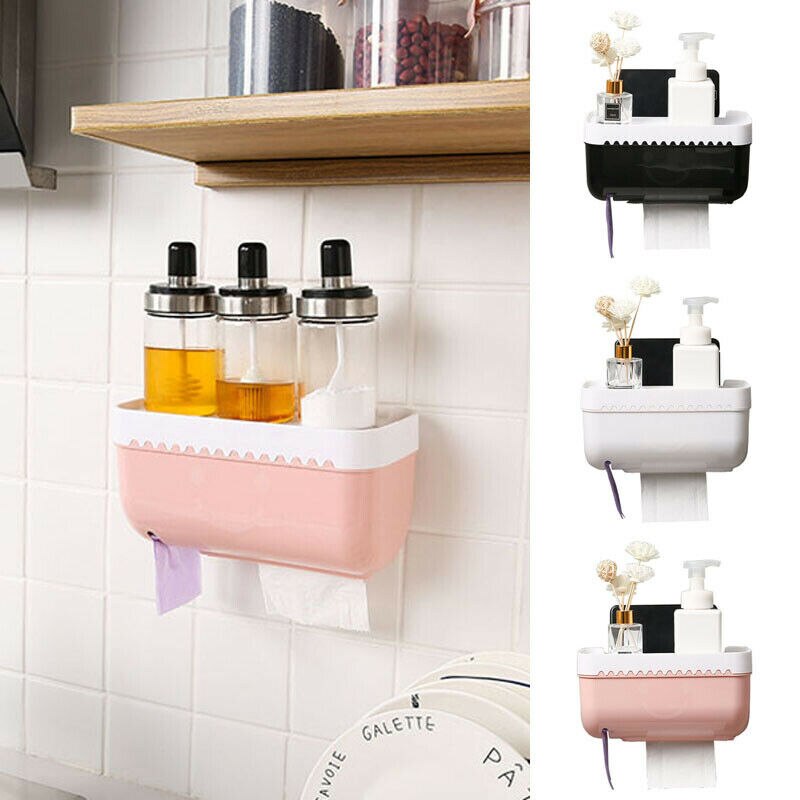 Wall Mounted Toilet Paper Roll Holder Bathroom Tissue Box Dispenser Waterproof Easy Install Rack