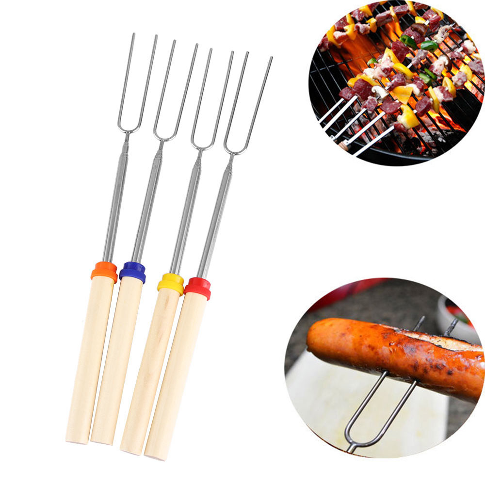 1PC Camping Campfire Dog Telescoping Roasting Fork Sticks Skewers BBQ forks Outdoor Fork Home & Kitchen color Random