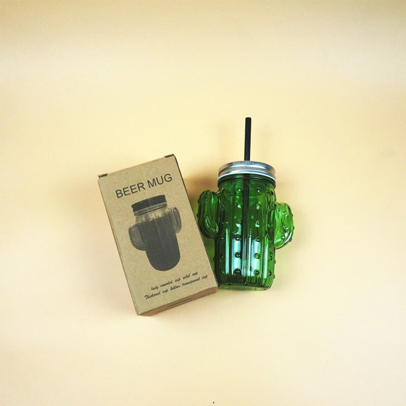 Ruida liten färsk kaktus form halm glas kopp hög temperatur resistent frukt tekopp sommar transparent glas kopp: Grön