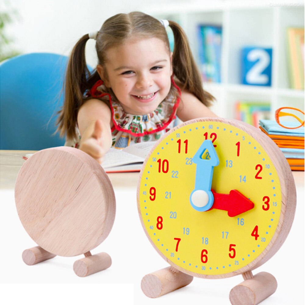 1pc drewniane dzieci wczesne zabawki edukacyjne dzieci zegar czas nauki zabawki dla dzieci maluszek mały (żółty)