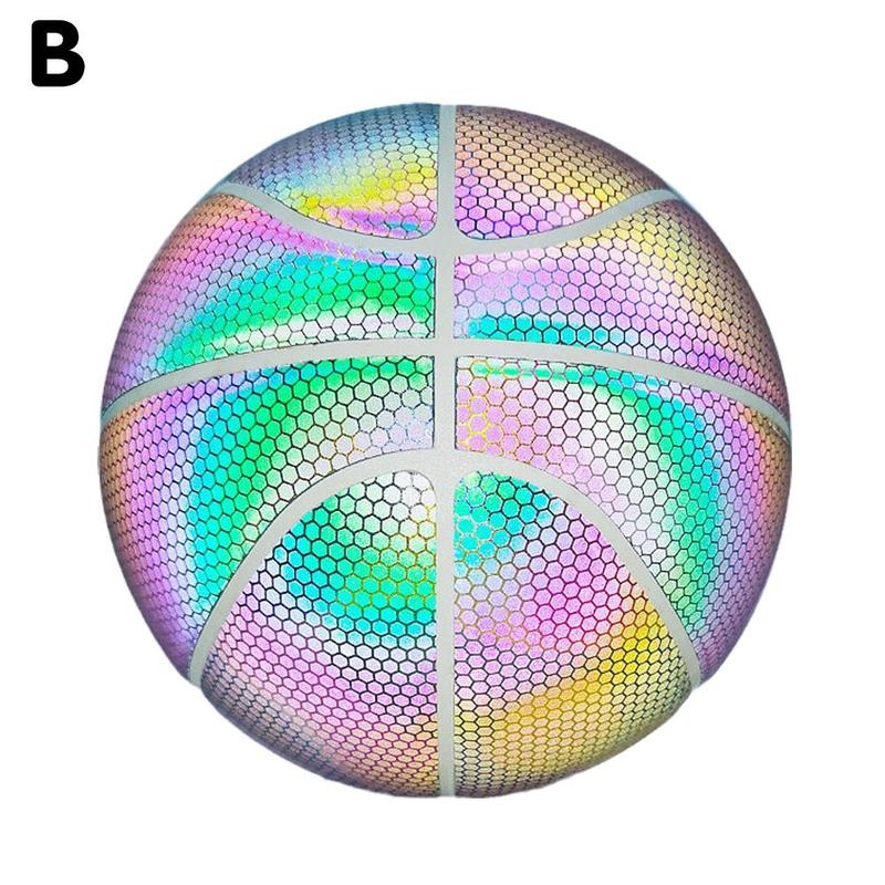 Größe 75 leuchtender basketball, holografisch reflektierend, blitzball, pu-abriebfest, leuchtender basketball für nachtsportspiele: B