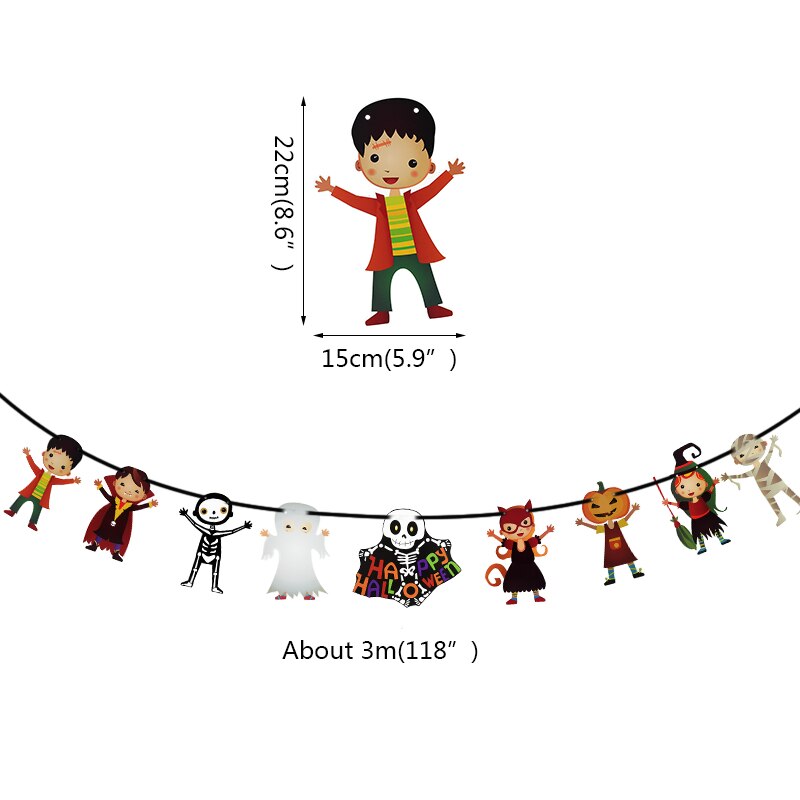 Vleermuis heks spook schedel pompoen banner happy halloween vlag slinger wanddecoratie papieren slinger bar thuis halloween feestbenodigdheden: S05