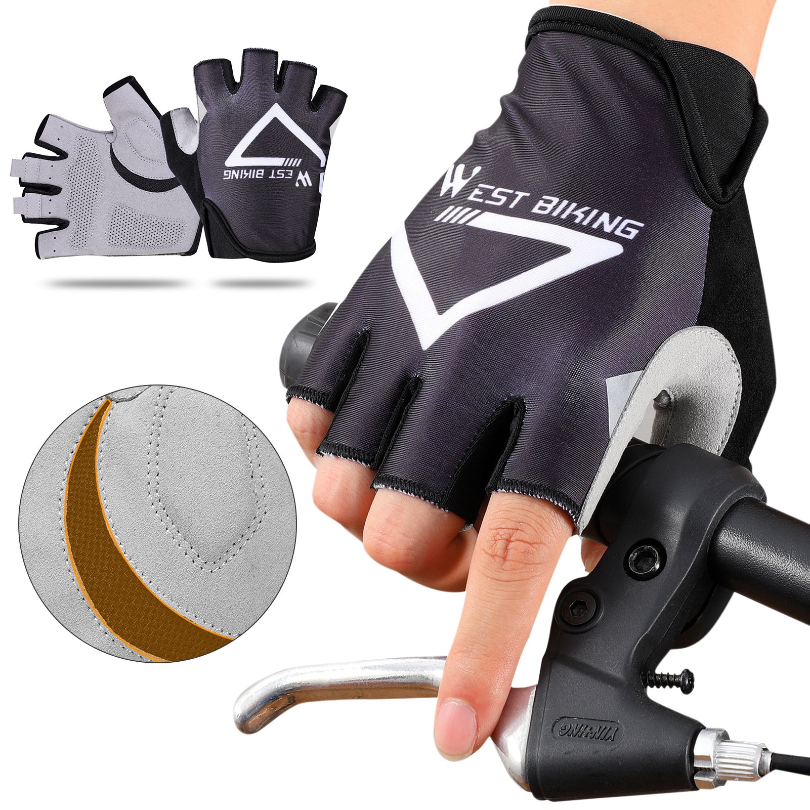 Half-Vinger Fietshandschoenen Outdoor Riding Antislip Shock-Absorberende Half-Vinger Handschoenen Sbr Dikke En duurzaam Fietsen Handschoenen
