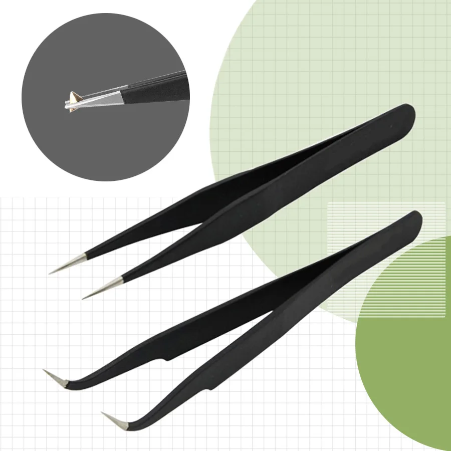 Anit-Static Tweezers, Precision Black DIY Tweezers for Nail Art and Eyelash Extensions Beauty Tools