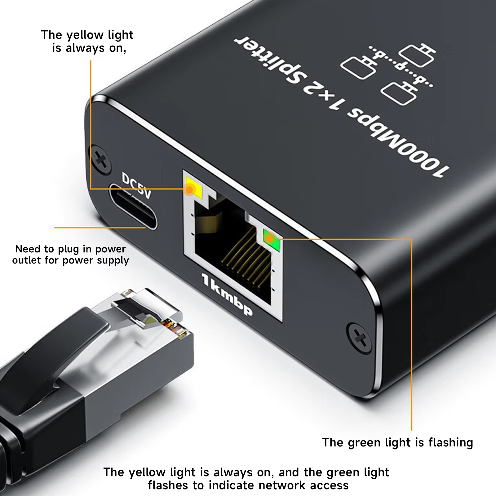 Gigabit Ethernet Splitter 1 to 2/3/4 1000Mbps RJ45 LAN Internet Splitter for Computer/Hub/Switch/Router/Set-Top Box/Digital TV