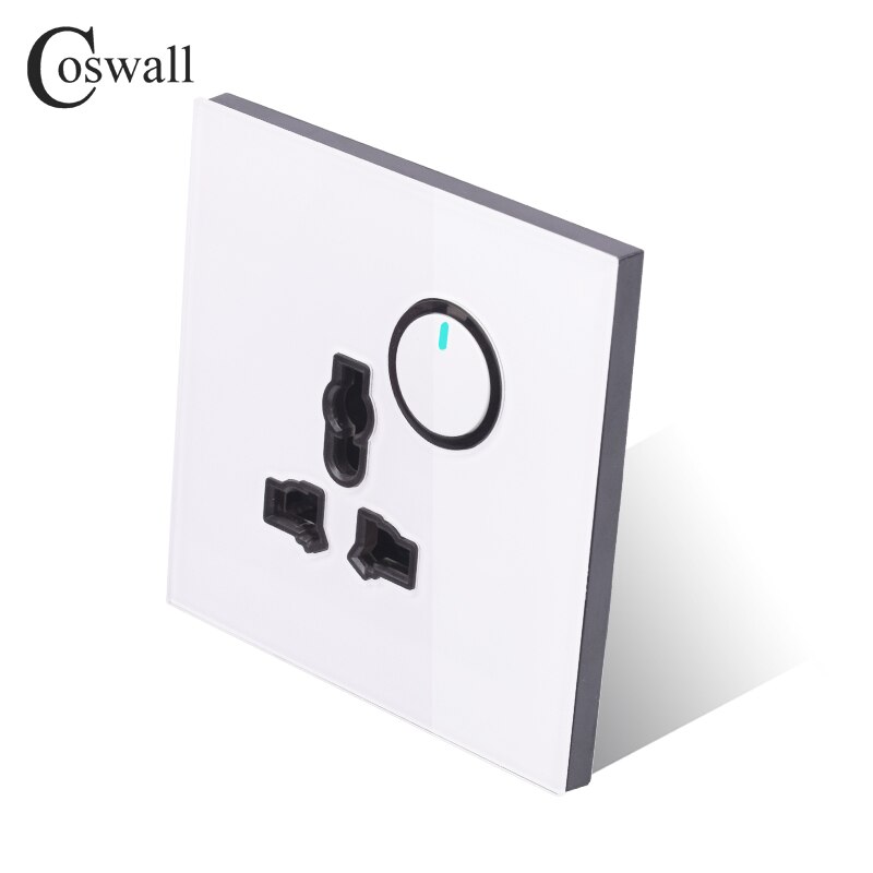 Coswall Glass Panel Wall Universal Socket + 1 Gang 2 Way Passage Through On / Off Stair Light Switch Switched LED Indicator