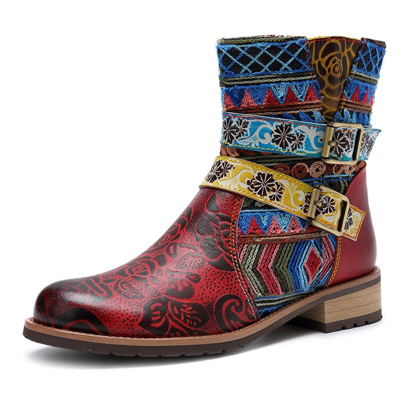 Botas étnicas para mujer, zapatos femeninos de tacón bajo con cremallera, de talla grande 43