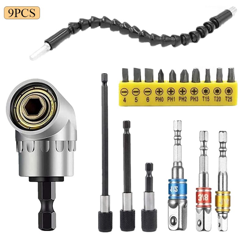 Flexible Drill Bit Extension Universal Socket Wrench Tool Set, 1/4 3/8 1/2 Universal Socket Adapter Screwdriver Bit Kit: 9PCS