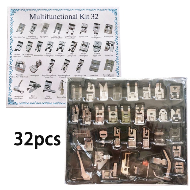 82/11pcs Sewing Machine Presser Foot Feet Kit Set With Box Brother Singer Janom Sewing Machines Foot Tools Accessory Sewing Tool: 32pcs
