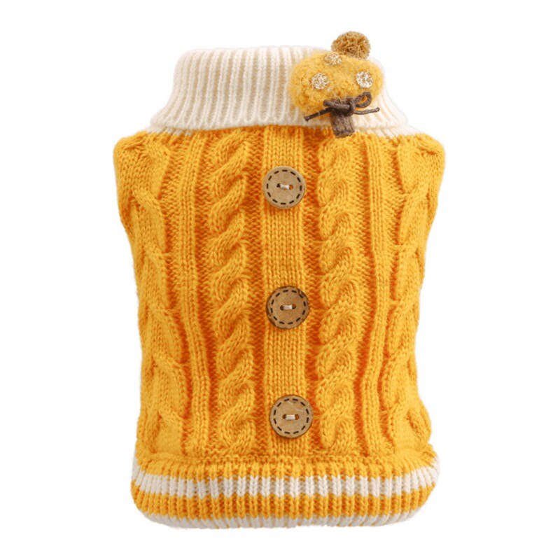 Hiver chien pull petit chien vêtements chiot tricot pull pour chien bouton décoratif vêtements pour animaux de compagnie noël chien carlin pull: YELLOW / XS
