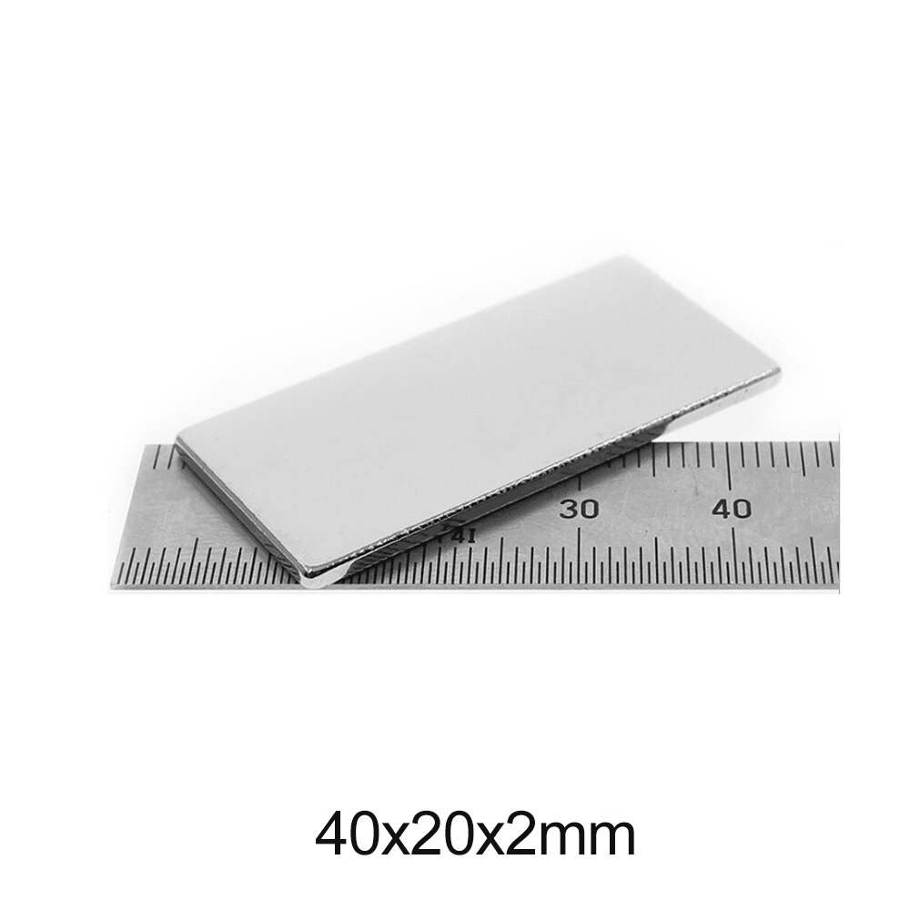 Imanes de tierras raras de 40x20x2, imán Rectangular de 40x20x2mm de largo, imán permanente de neodimio de 40x20x2mm, 2/5/10/20/30 Uds.
