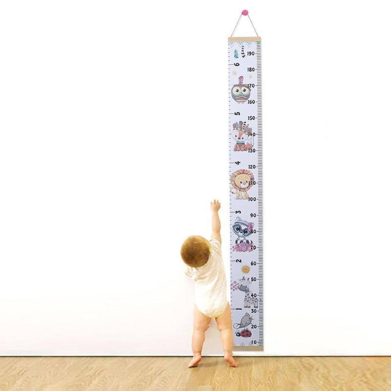 Height Measure Ruler Kids Waterproof DIY Simple Home Decorative Baby Growth Charts Canvas Hanger with Stick