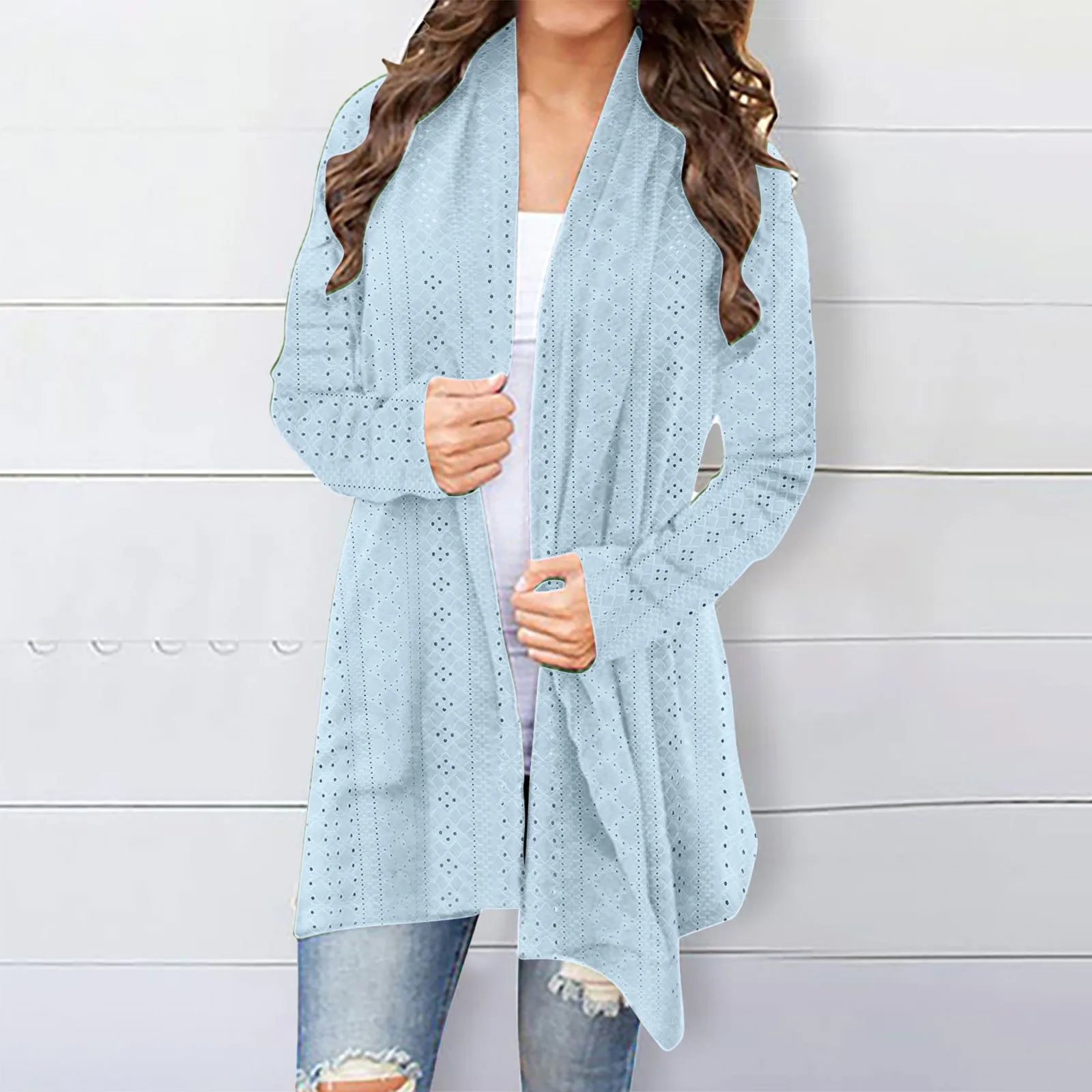 Women's Cardigan Sweater Fall Open Front Knit Oversized Cardigans Duster Coats with Pockets Warm Casual Simple Cardigan: S / Blue