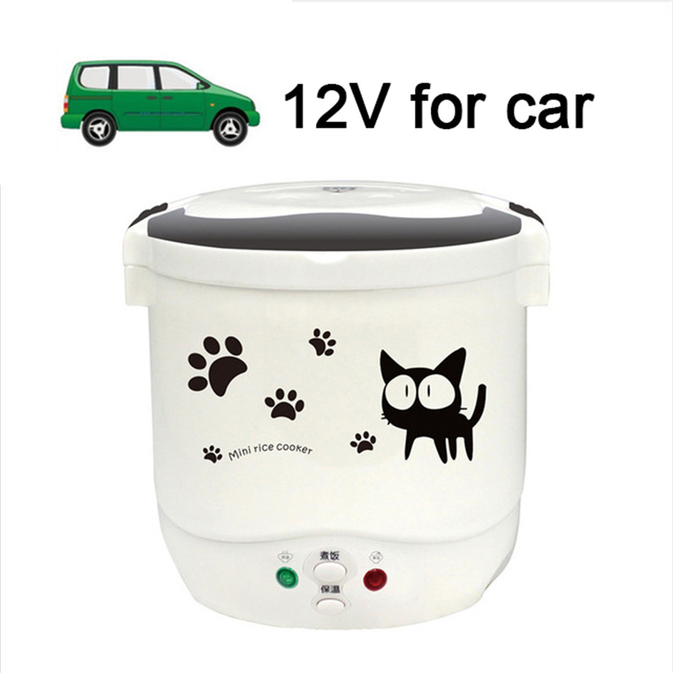 VOGVIGO 1L Rice Cooker Used In House 220v or Car 12v To 24v Enough for Two Persons with English Instructions Kitchen Tools: 12V for Car White