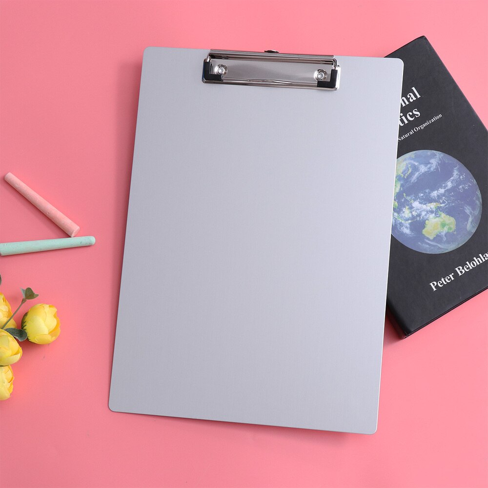 A4 Aluminum Clipboard Paper Holder Metal Clipboard File A4 Binder Holder for Office School Worker (Silver)